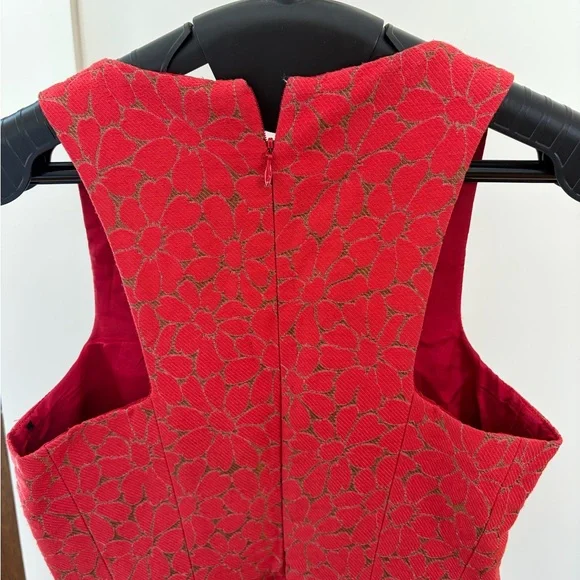 Shoshanna Red Jacquard Scoop Neck Fit & Flare Mini Dress - Picture 3 of 4